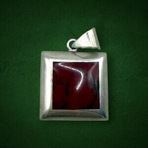 ATI Mexico 925 Sterling Silver Red Jasper Square Pendant